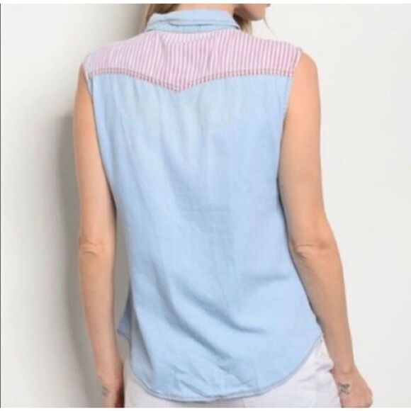 Womens Chiqle Denim Architect Stars & Stripes Sleeveless Top - Sz M - Picture 2 of 4